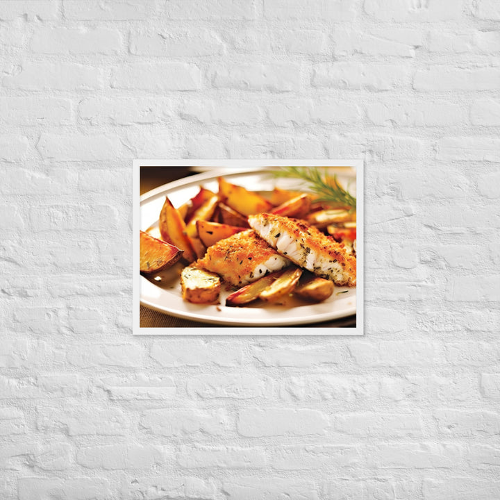 Oven Baked Fish and Wedges Framed poster 🤤 from Yumify.AI