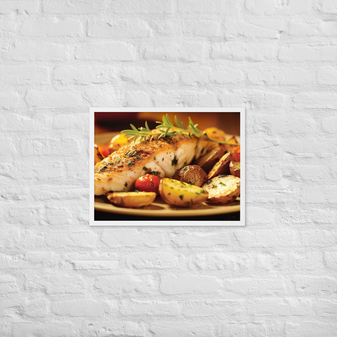 Oven Baked Fish and Wedges Framed poster 🤤 from Yumify.AI