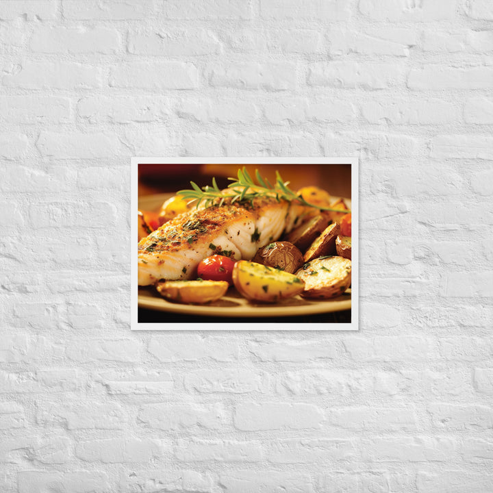 Oven Baked Fish and Wedges Framed poster 🤤 from Yumify.AI