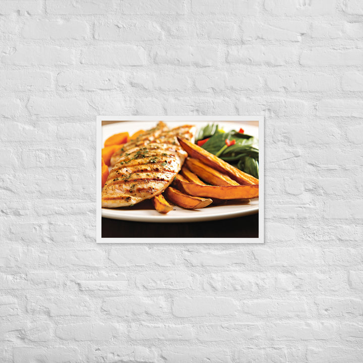 Grilled Fish and Sweet Potato Fries Framed poster 🤤 from Yumify.AI