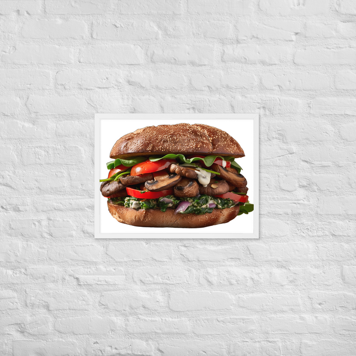 Vegan Delight Mushroom Burger Framed poster 🤤 from Yumify.AI