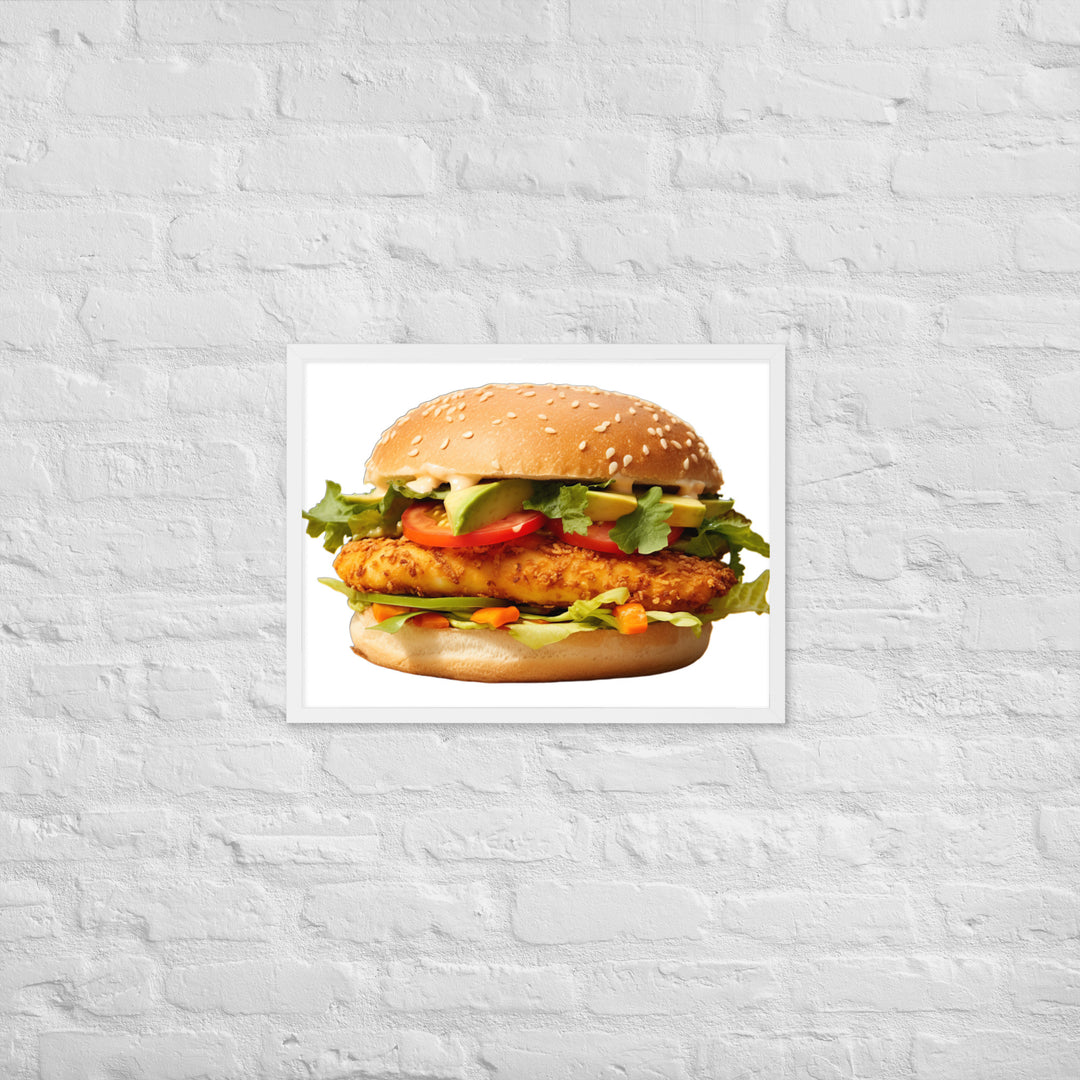 Spicy Chicken Burger Delight Framed poster 🤤 from Yumify.AI