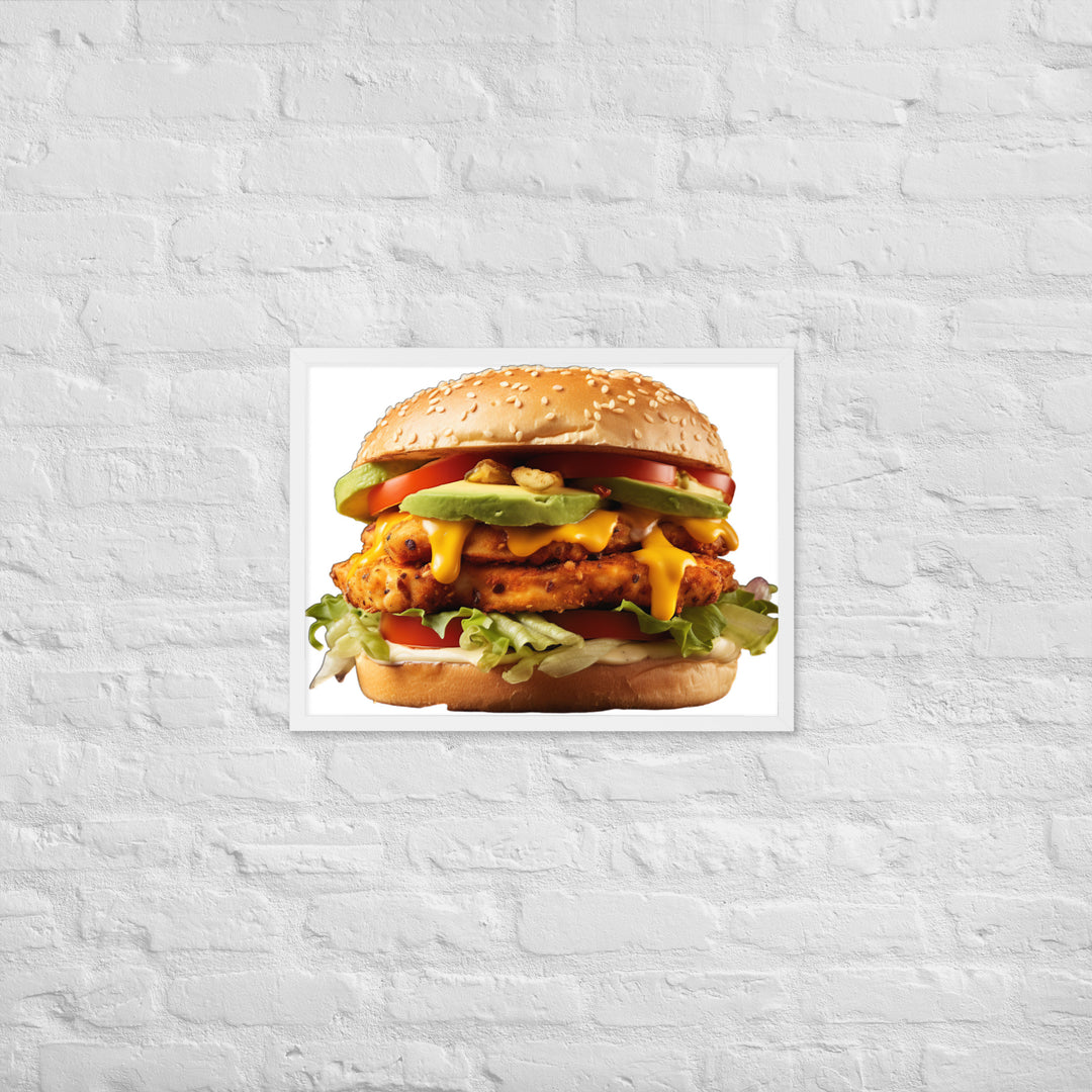 Spicy Chicken Burger Delight Framed poster 🤤 from Yumify.AI