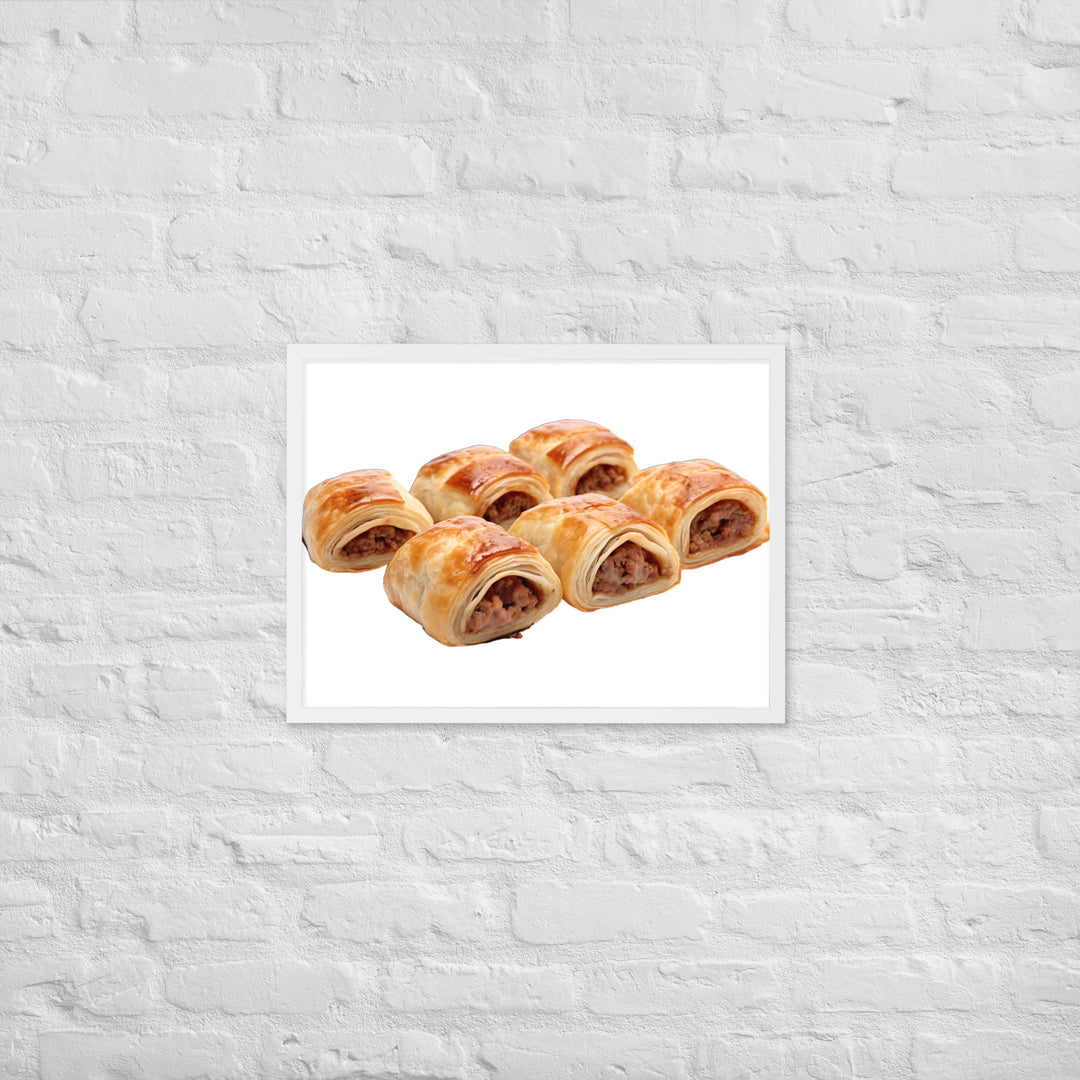 Sausage Rolls with Caramelized Onions Framed poster 🤤 from Yumify.AI