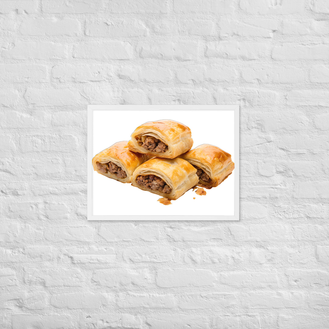 Sausage Rolls with Caramelized Onions Framed poster 🤤 from Yumify.AI