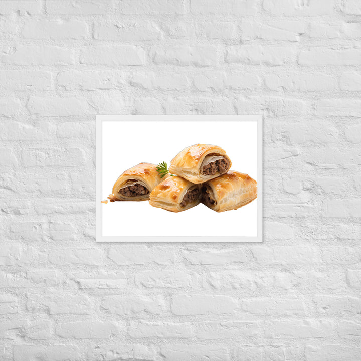 Sausage Rolls with Caramelized Onions Framed poster 🤤 from Yumify.AI