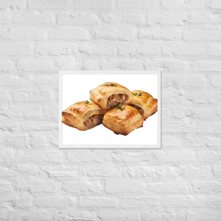 Flaky Golden Sausage Rolls Framed poster 🤤 from Yumify.AI