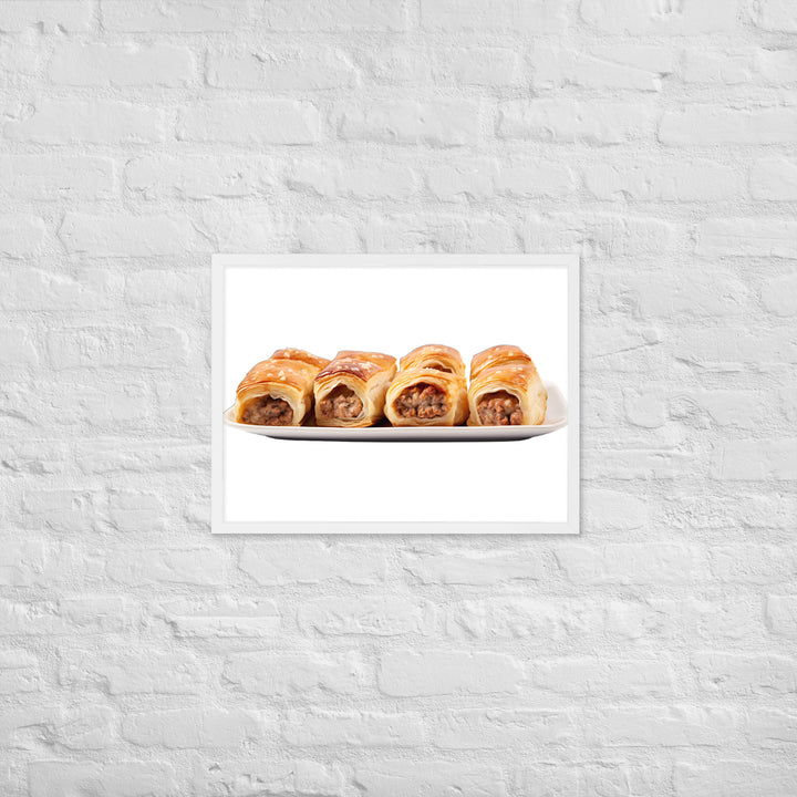 Flaky Golden Sausage Rolls Framed poster 🤤 from Yumify.AI