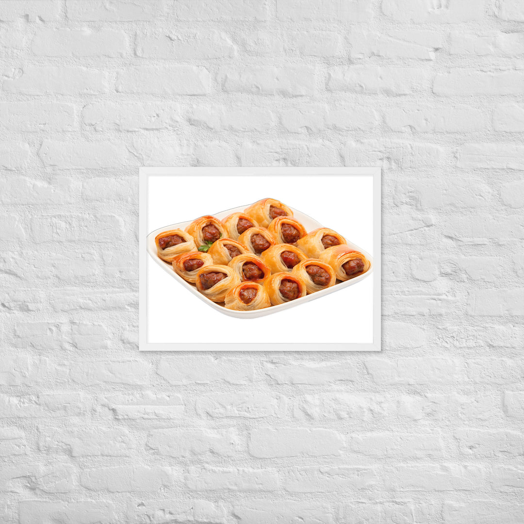 Bite Sized Mini Sausage Rolls Framed poster 🤤 from Yumify.AI