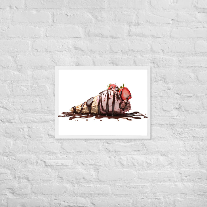 Chocolate Drizzle Over Strawberry Ice Cream Framed poster 🤤 from Yumify.AI