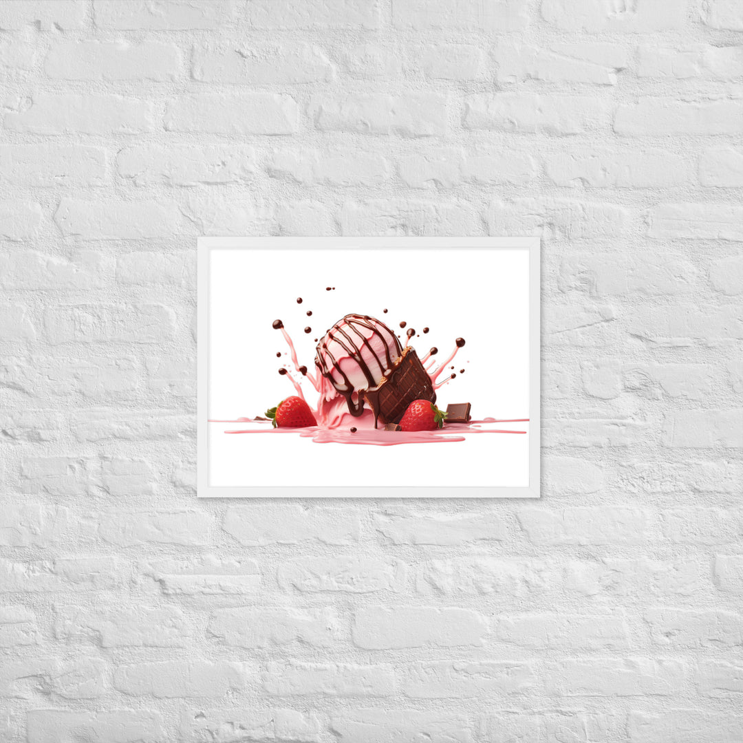 Chocolate Drizzle Over Strawberry Ice Cream Framed poster 🤤 from Yumify.AI