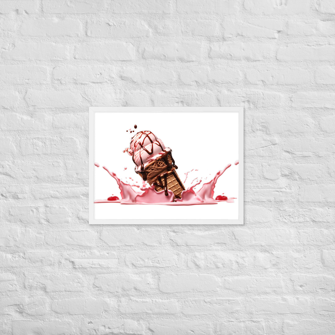 Chocolate Drizzle Over Strawberry Ice Cream Framed poster 🤤 from Yumify.AI