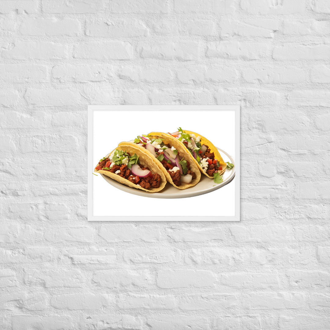 Spicy Chorizo Tacos Glow Framed poster 🤤 from Yumify.AI
