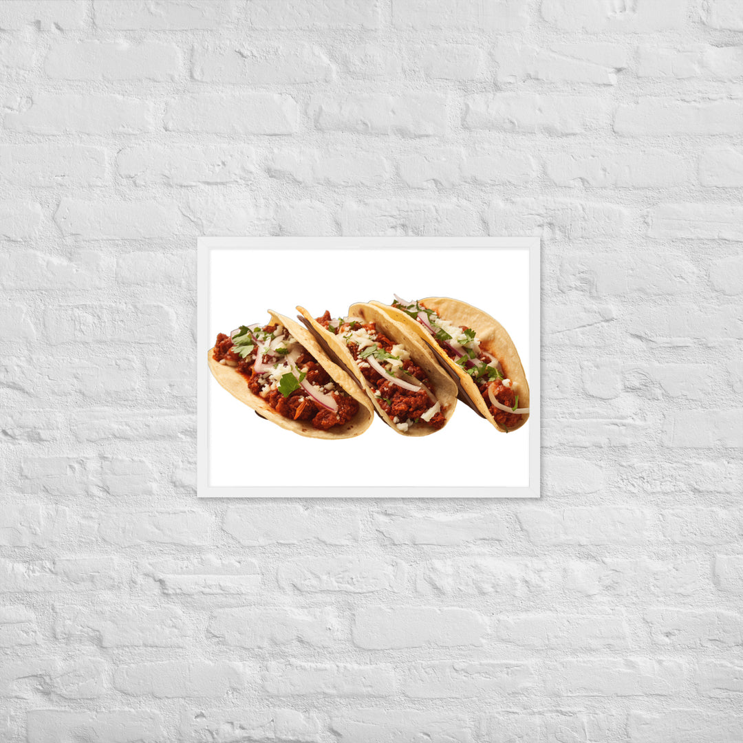 Spicy Chorizo Tacos Glow Framed poster 🤤 from Yumify.AI