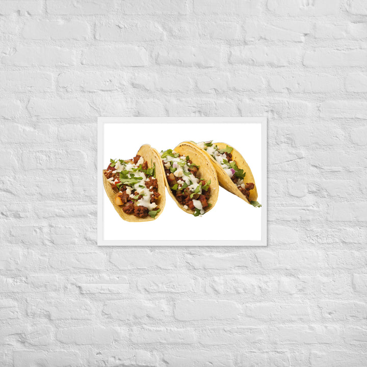 Spicy Chorizo Tacos Glow Framed poster 🤤 from Yumify.AI