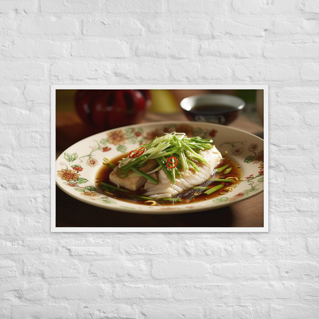 Steamed Fish with Ginger and Scallions Framed poster 🤤 from Yumify.AI