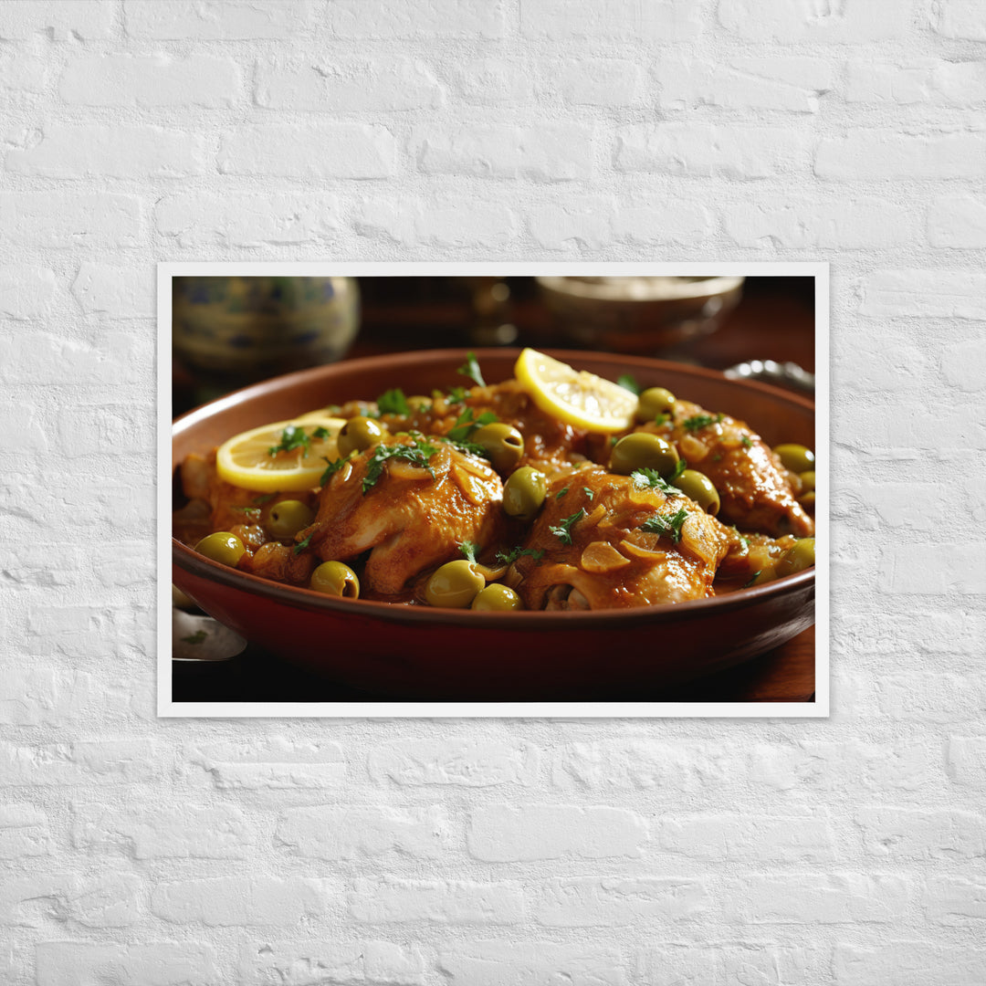 Moroccan Chicken with Preserved Lemons and Olives Framed poster 🤤 from Yumify.AI