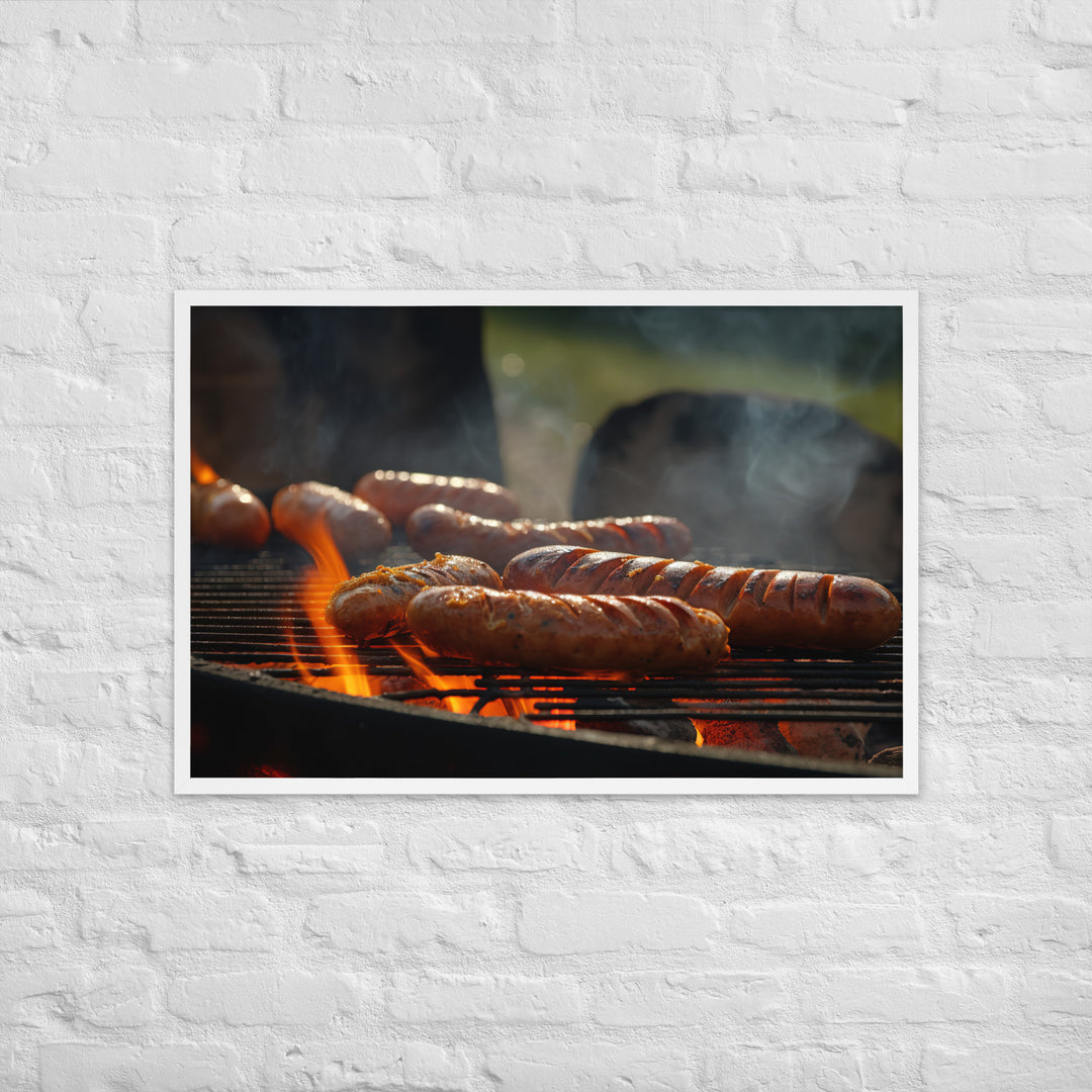 Grilled Sausage on an Open Flame Framed poster 🤤 from Yumify.AI