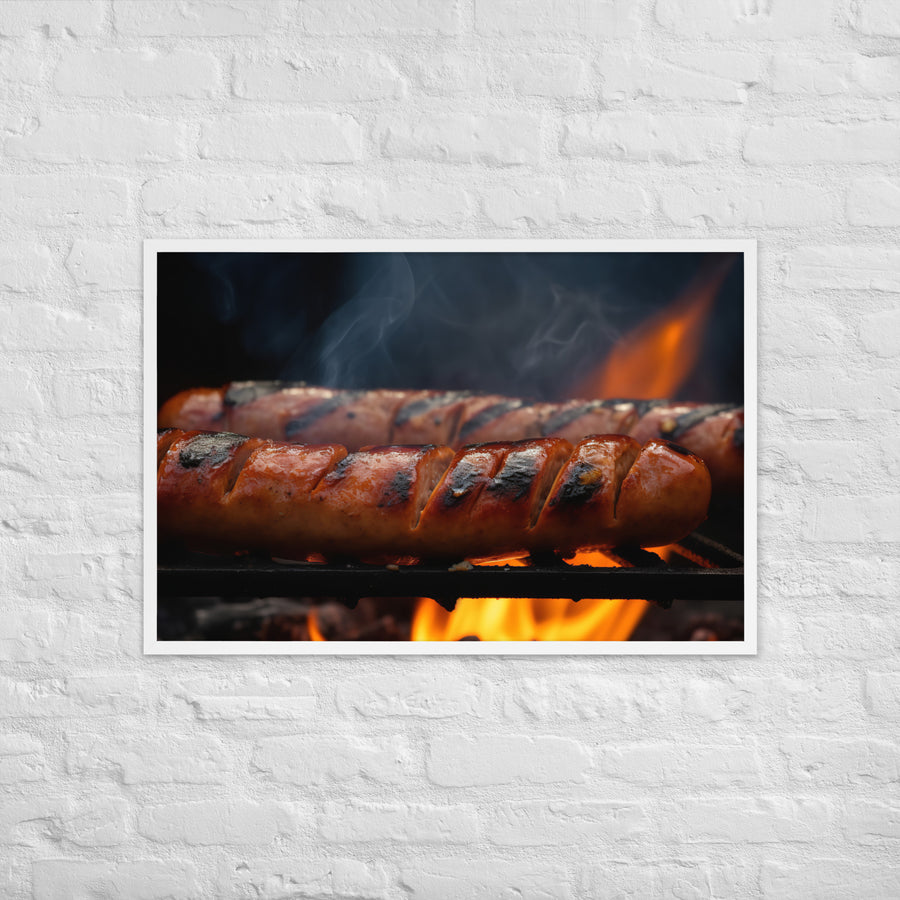 Grilled Sausage on an Open Flame Framed poster 🤤 from Yumify.AI