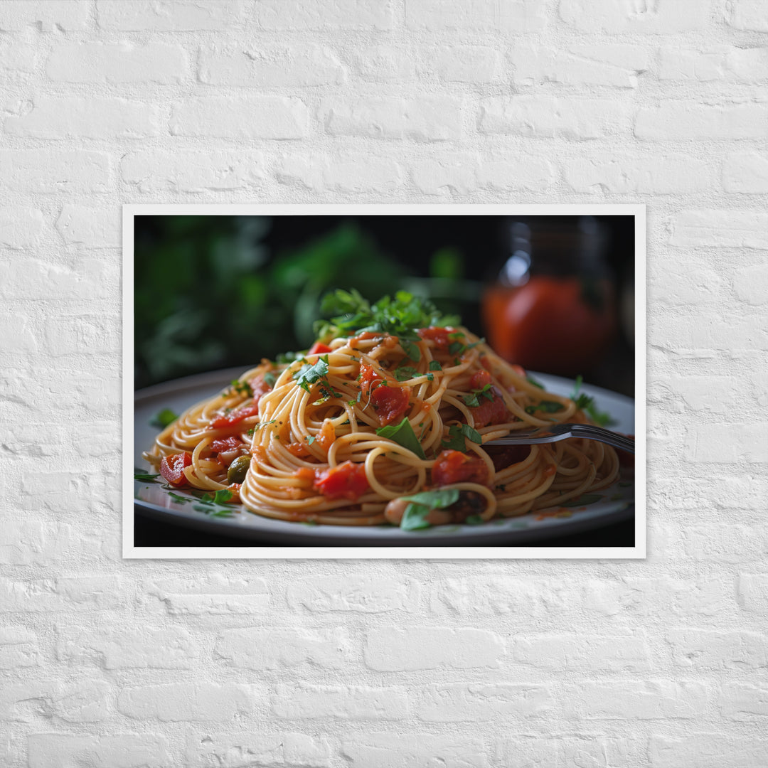 Vegan Spaghetti with Tomato Sauce Framed poster 🤤 from Yumify.AI