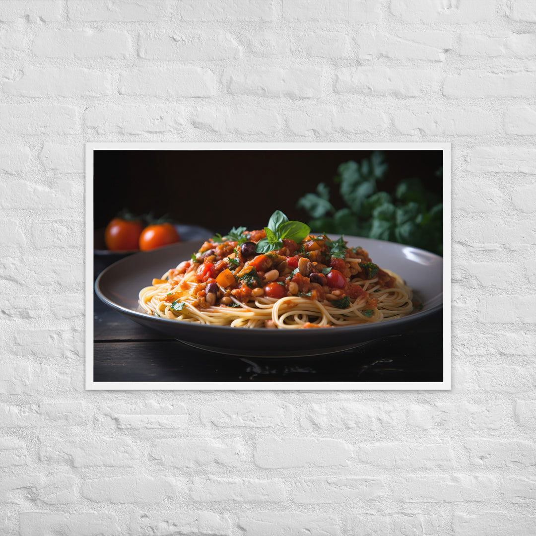 Vegan Spaghetti with Tomato Sauce Framed poster 🤤 from Yumify.AI