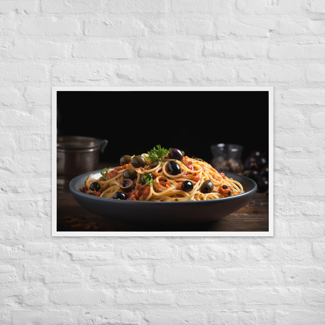 Spaghetti Puttanesca with Anchovies Framed poster 🤤 from Yumify.AI