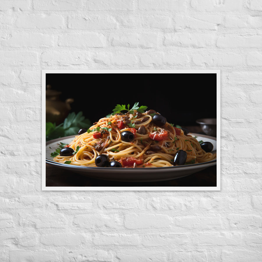 Spaghetti Puttanesca with Anchovies Framed poster 🤤 from Yumify.AI