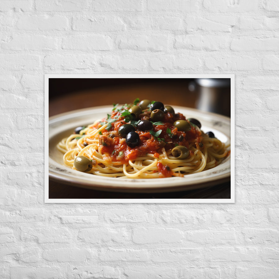 Spaghetti Puttanesca with Anchovies Framed poster 🤤 from Yumify.AI