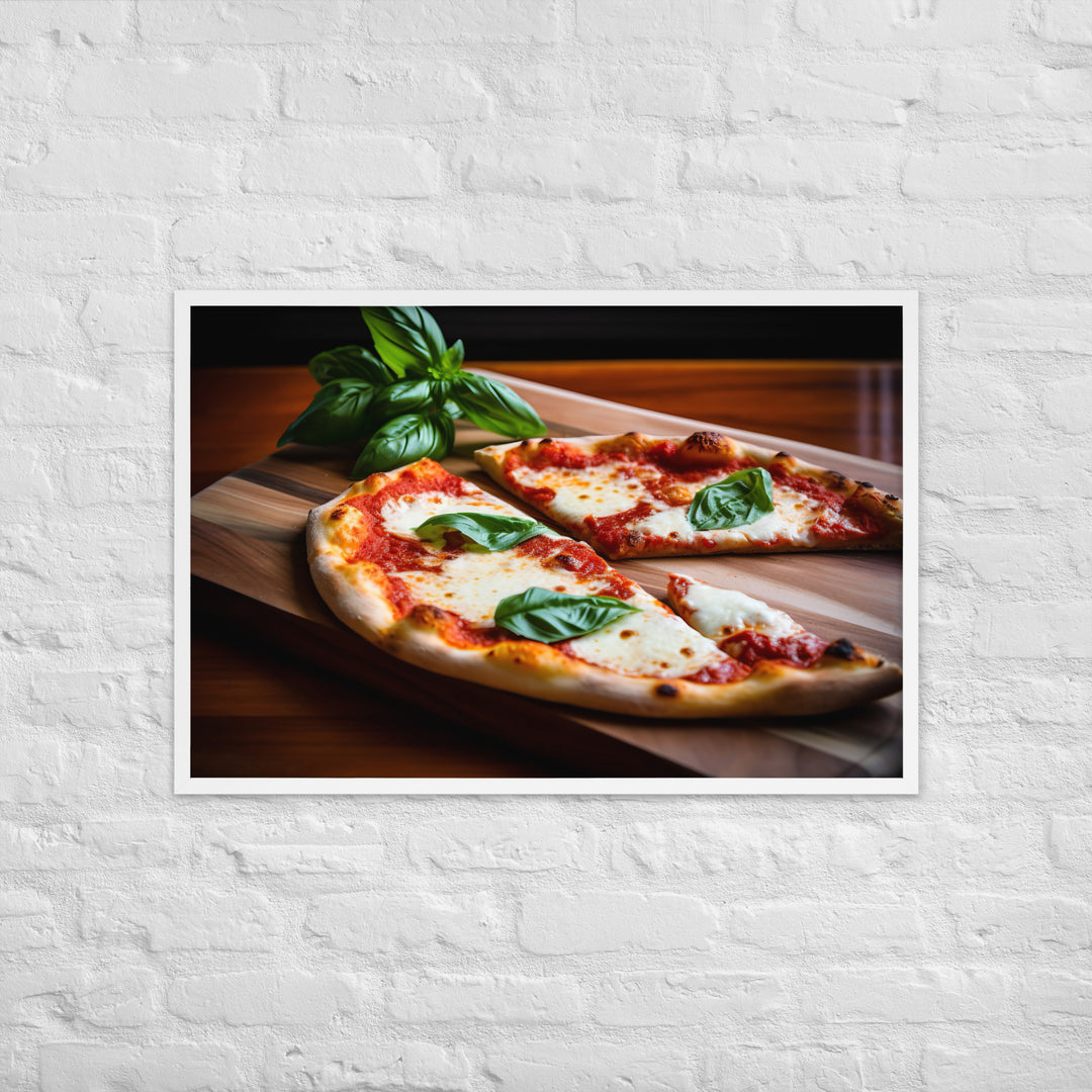 A Margherita Pizza with Fresh Basil Framed poster 🤤 from Yumify.AI