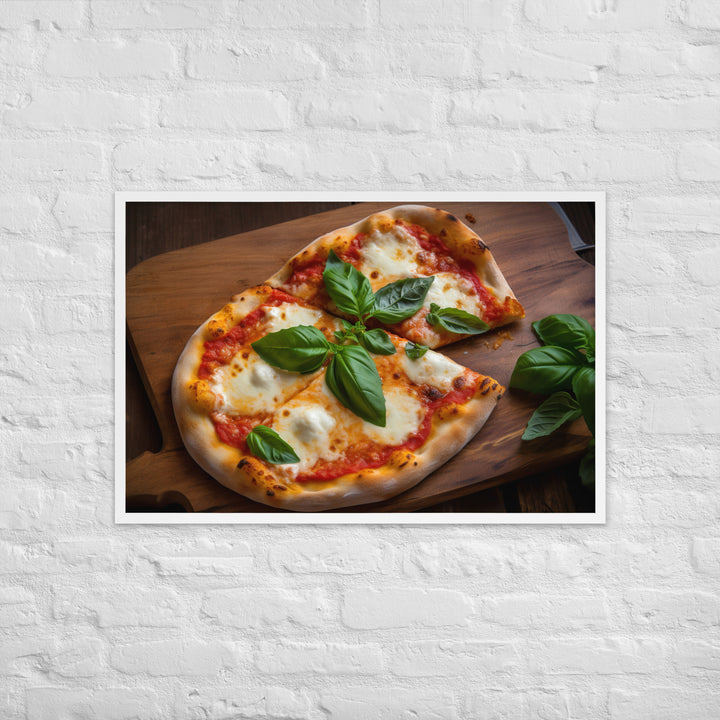 A Margherita Pizza with Fresh Basil Framed poster 🤤 from Yumify.AI