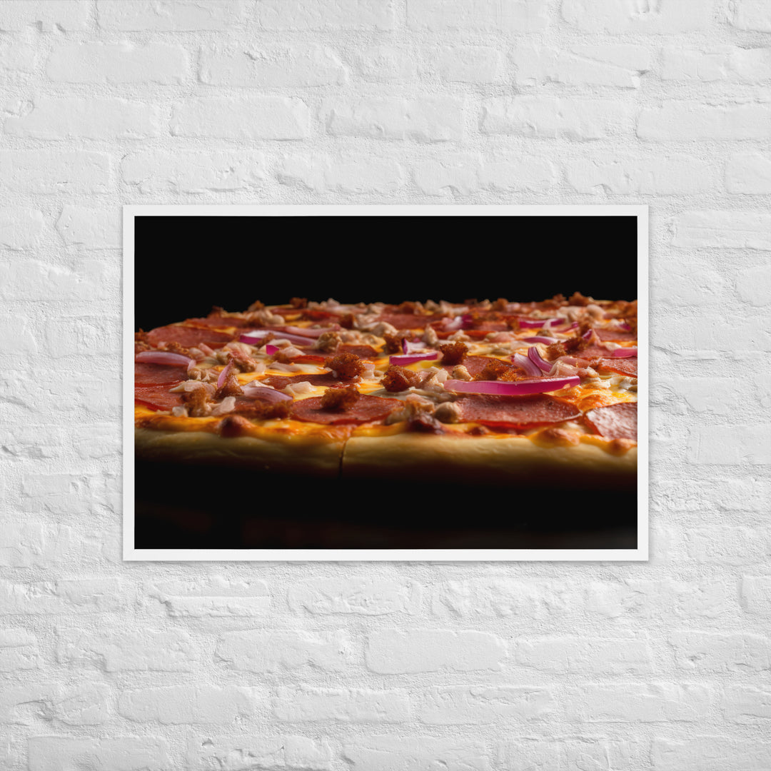 A Loaded Meat Pizza Framed poster 🤤 from Yumify.AI