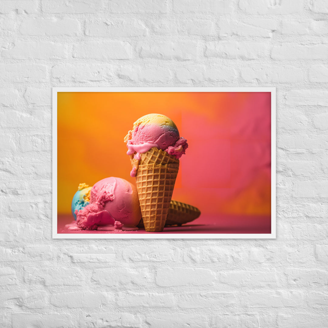 Rainbow Sherbet Cone Framed poster 🤤 from Yumify.AI