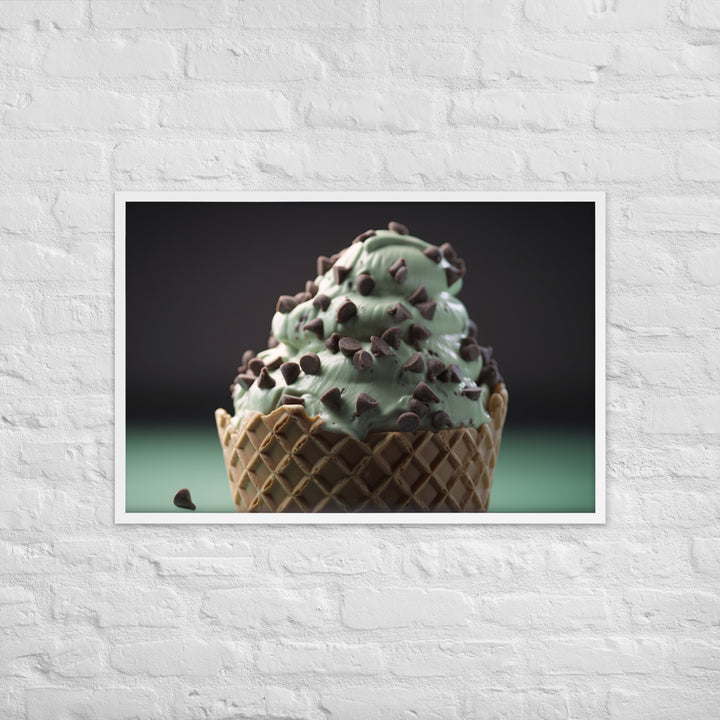 Mint Chocolate Chip Soft Serve Waffle Cone Framed poster 🤤 from Yumify.AI