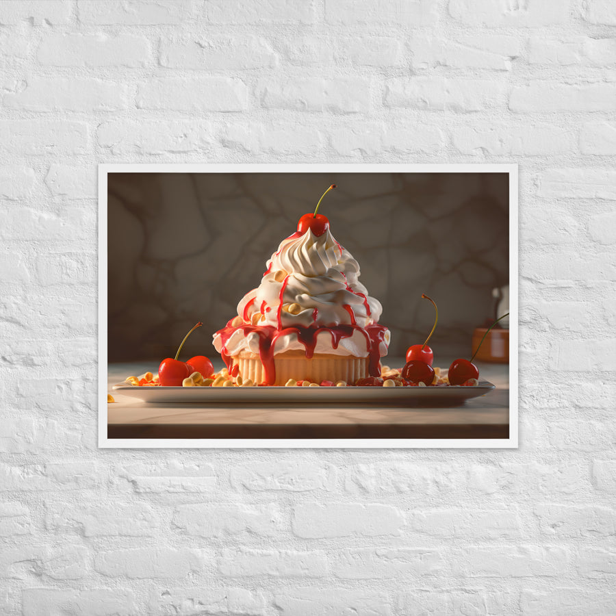 Strawberry Shortcake Soft Serve Sundae Framed poster 🤤 from Yumify.AI