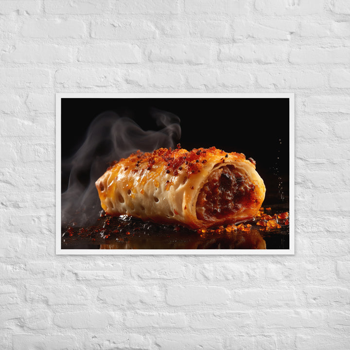 Spicy Sausage Roll Framed poster 🤤 from Yumify.AI