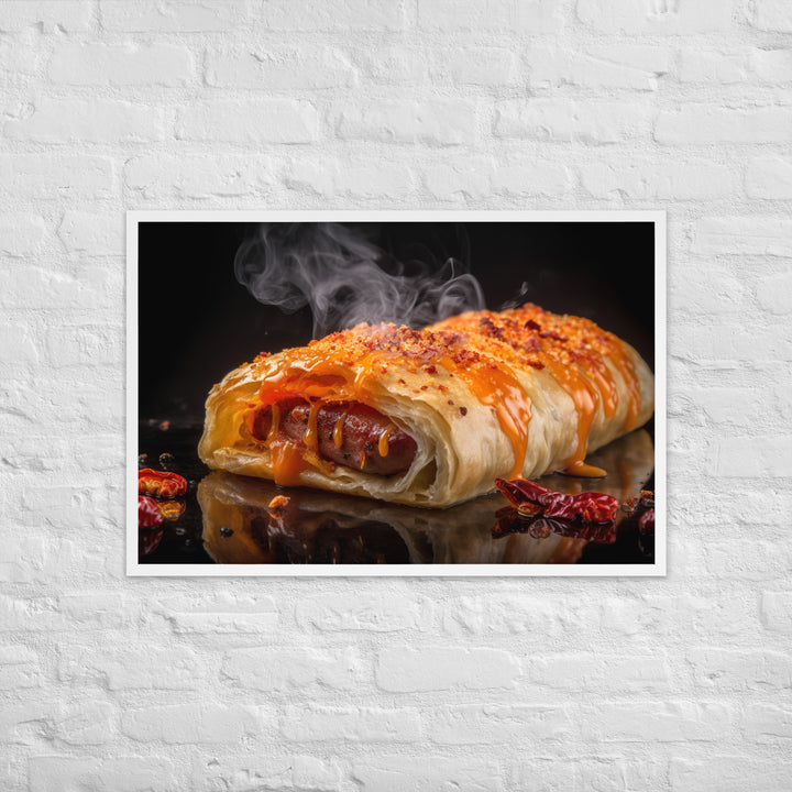 Spicy Sausage Roll Framed poster 🤤 from Yumify.AI