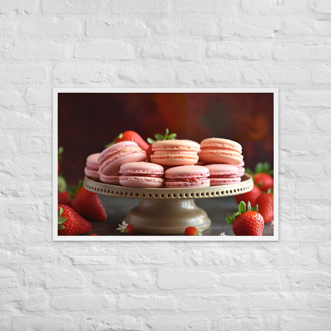 Strawberry Macarons Framed poster 🤤 from Yumify.AI