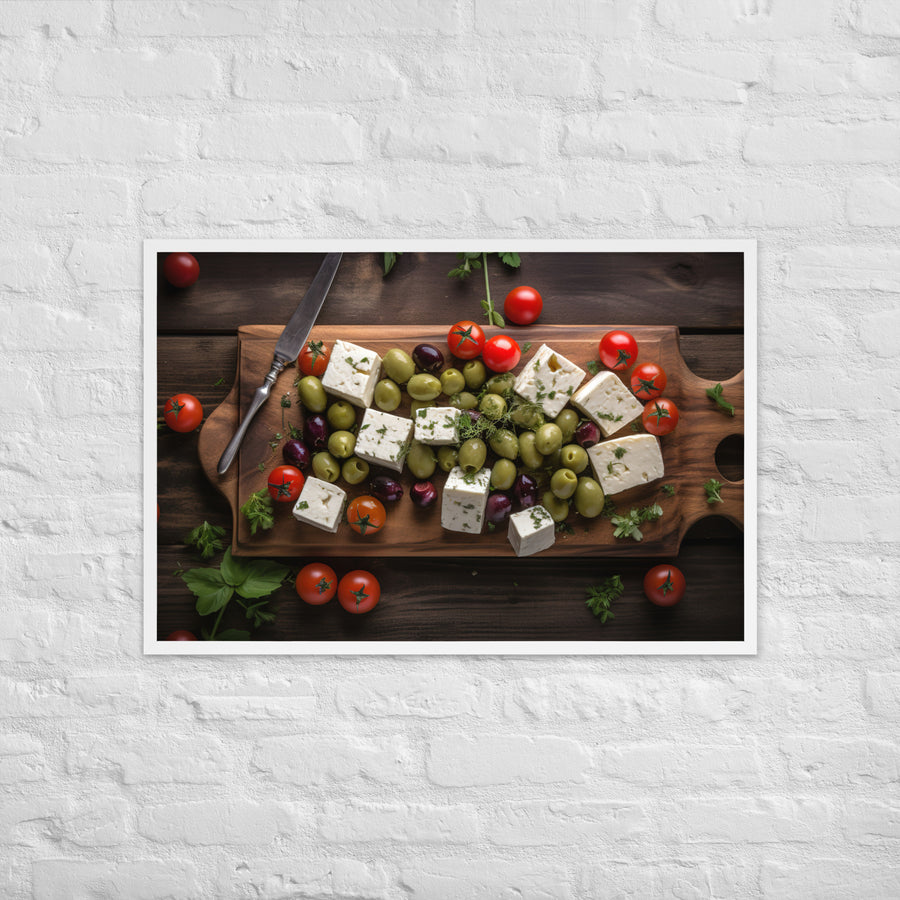 Beautiful spread of feta cheese cubes Framed poster 🤤 from Yumify.AI