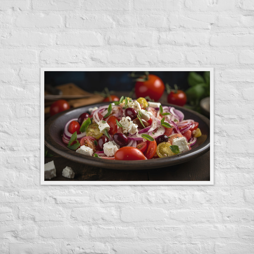 Classic Greek salad with ripe cherry tomatoes Framed poster 🤤 from Yumify.AI