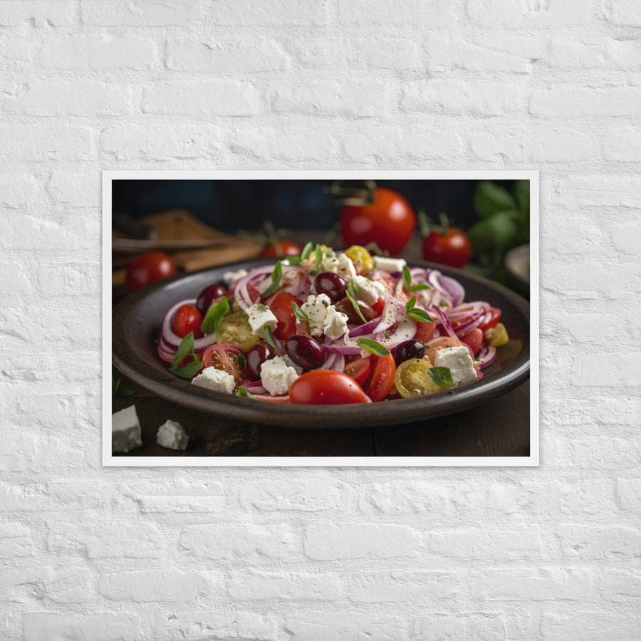 Classic Greek salad with ripe cherry tomatoes Framed poster 🤤 from Yumify.AI