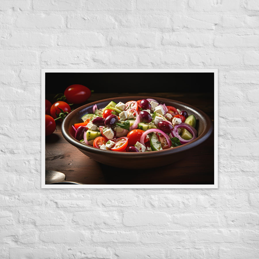 Classic Greek salad with ripe cherry tomatoes Framed poster 🤤 from Yumify.AI