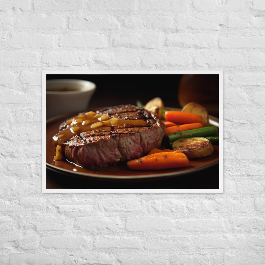 Tender Sirloin Steak with Roasted Vegetables Framed poster 🤤 from Yumify.AI