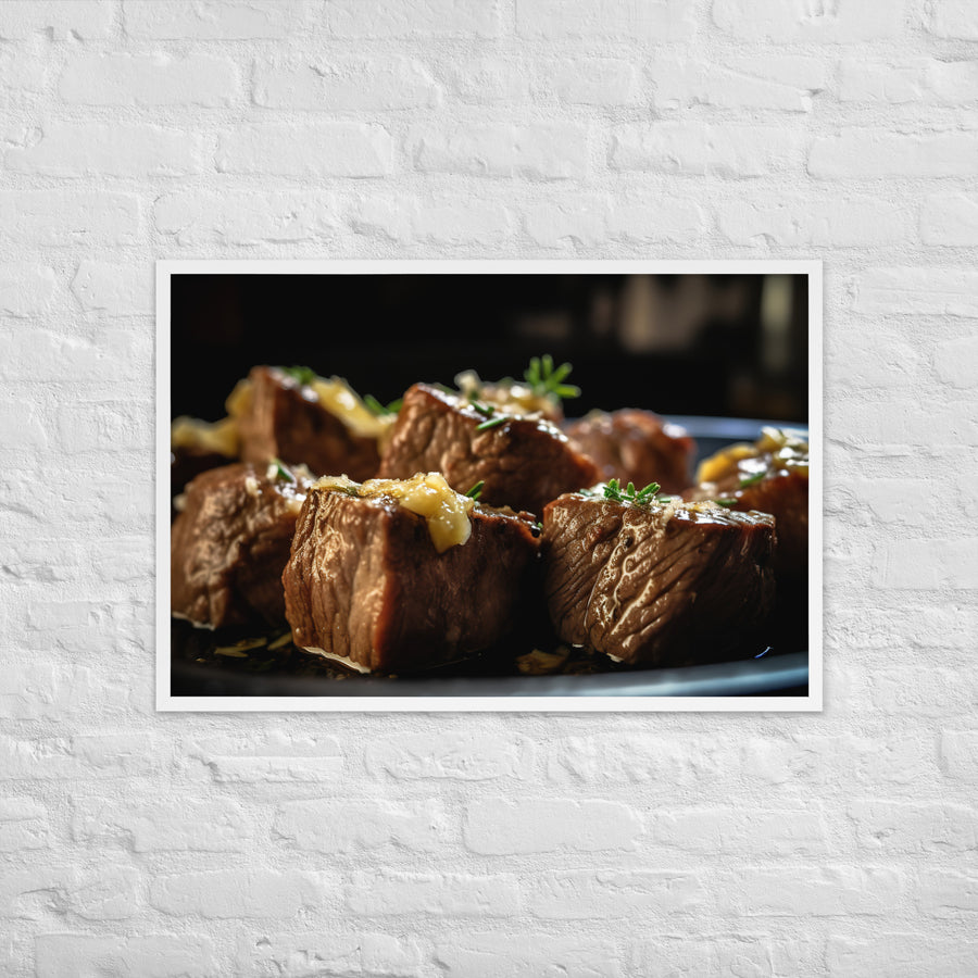 Sirloin Steak Bites with Garlic Butter Framed poster 🤤 from Yumify.AI