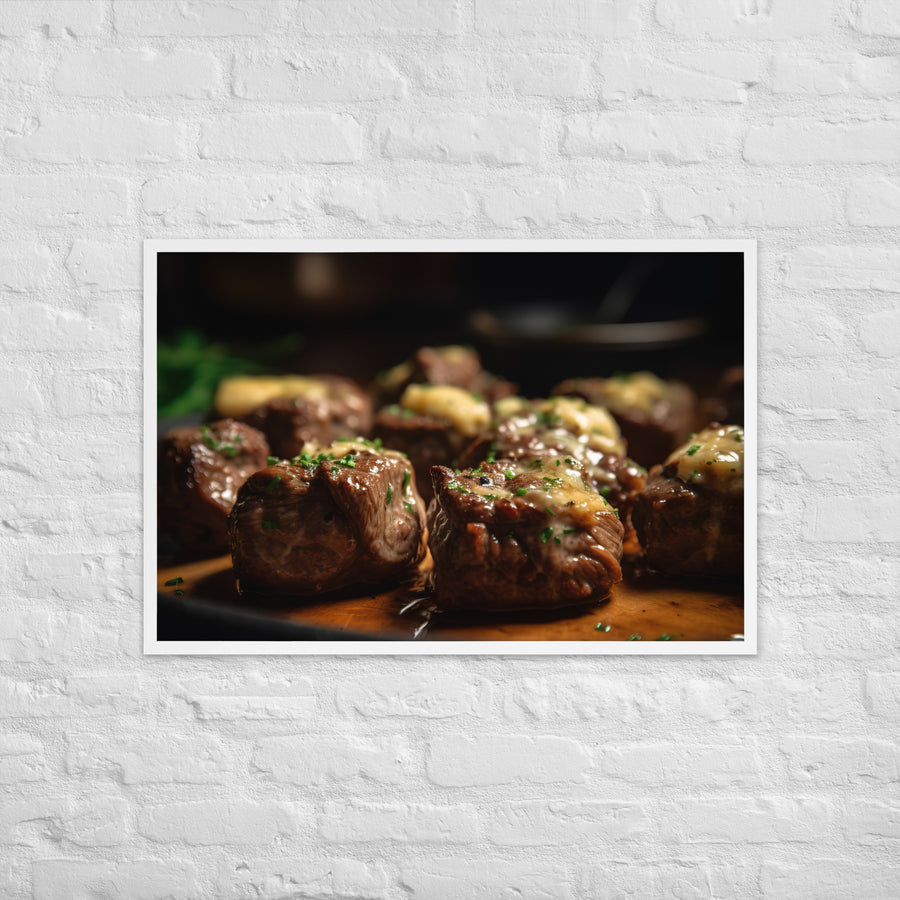 Sirloin Steak Bites with Garlic Butter Framed poster 🤤 from Yumify.AI