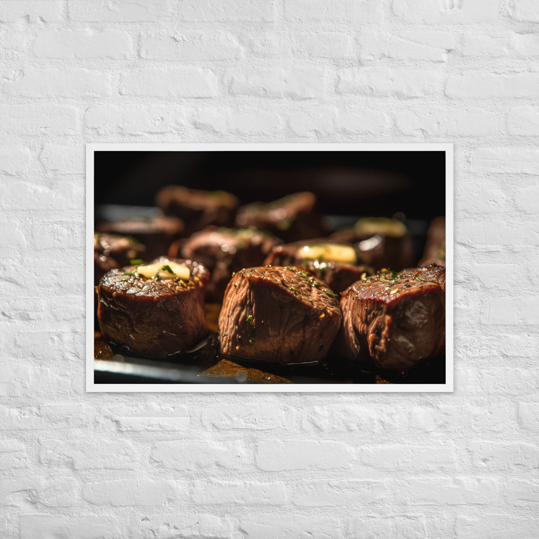 Sirloin Steak Bites with Garlic Butter Framed poster 🤤 from Yumify.AI