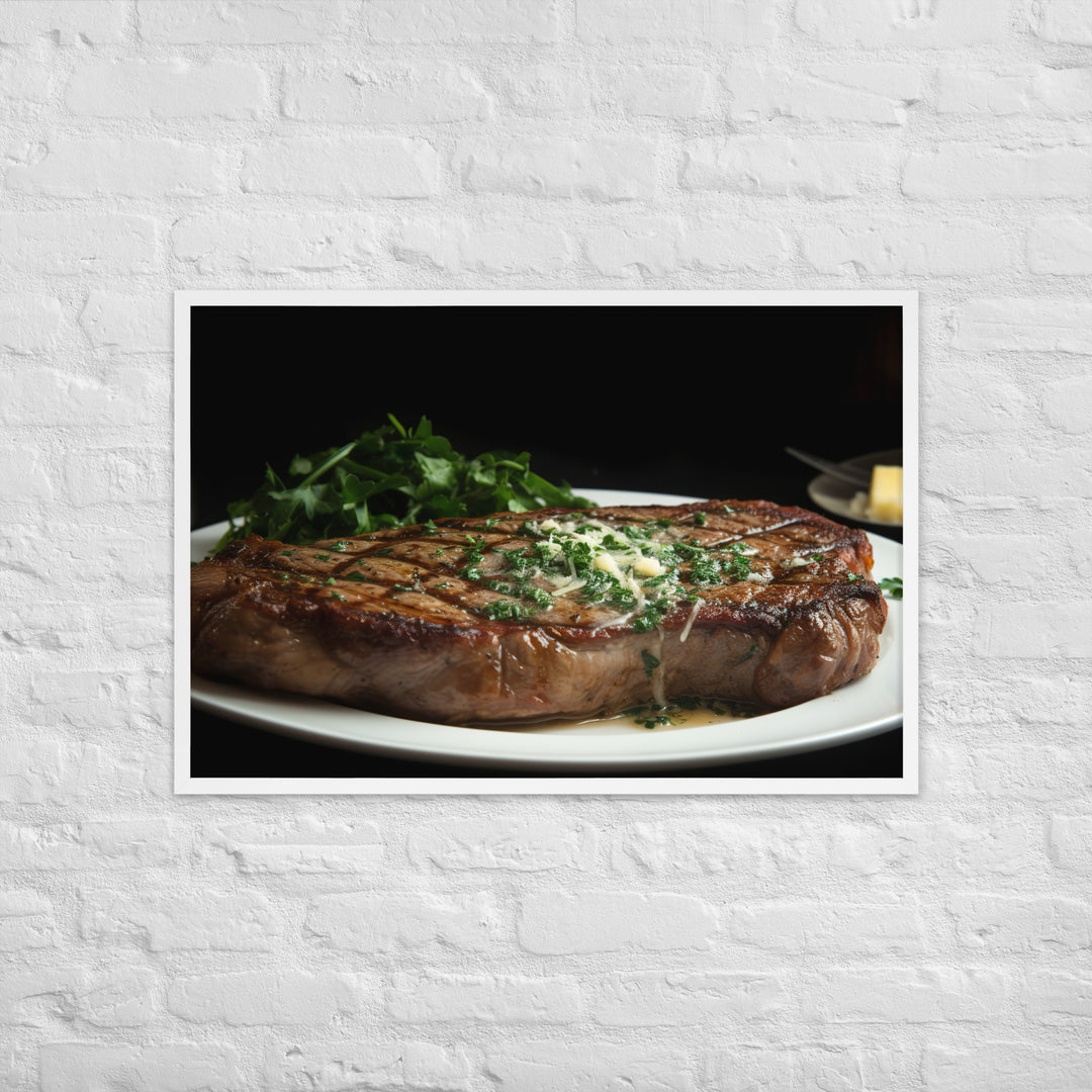 New York Strip Steak with Garlic Butter and Herbs Framed poster 🤤 from Yumify.AI