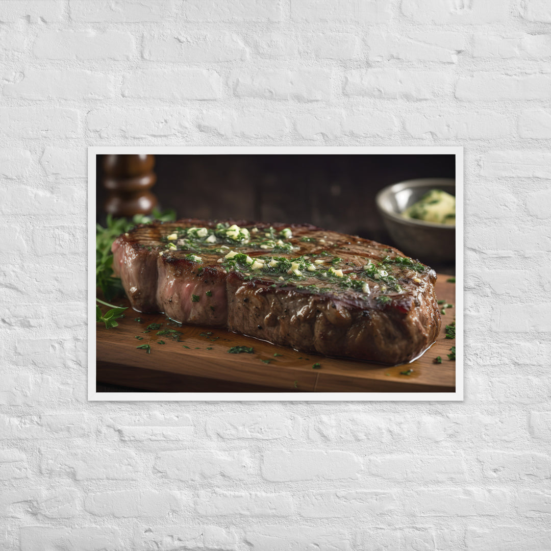 New York Strip Steak with Garlic Butter and Herbs Framed poster 🤤 from Yumify.AI