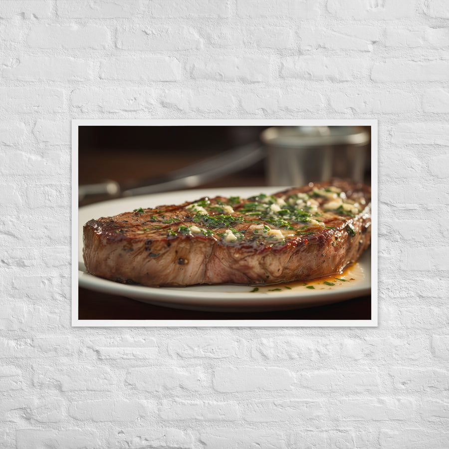 New York Strip Steak with Garlic Butter and Herbs Framed poster 🤤 from Yumify.AI