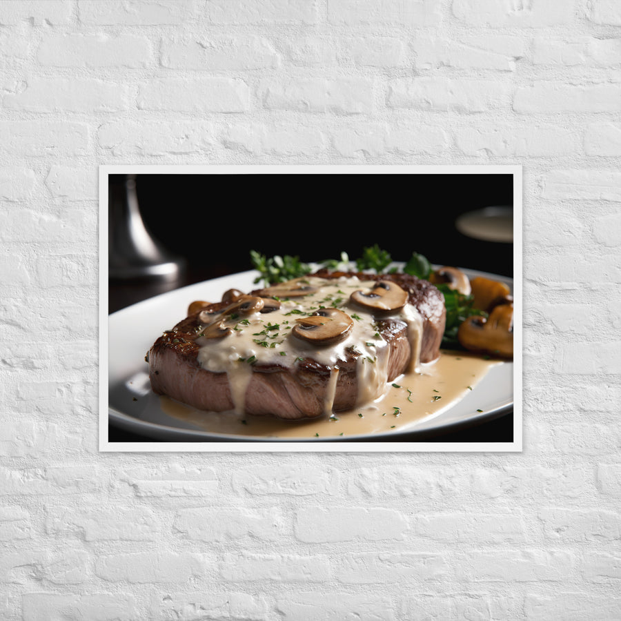 New York Strip Steak with Creamy Mushroom Sauce Framed poster 🤤 from Yumify.AI