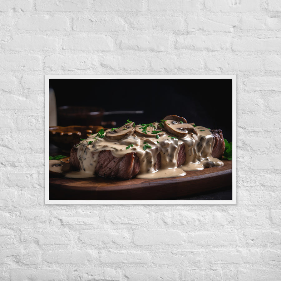 New York Strip Steak with Creamy Mushroom Sauce Framed poster 🤤 from Yumify.AI